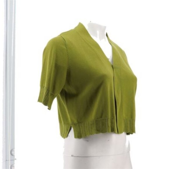 NWT ISAAC MIZRAHI SCALLOP TRIM OPEN FRONT CARDIGAN SWEATER CAPER GREEN XS - Picture 5 of 9